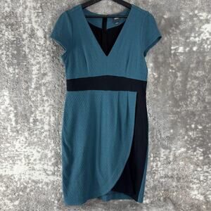 Maeve Size L Knee Length Sheath Dress Blue Short Sleeve Zip Lined Cotton Blend